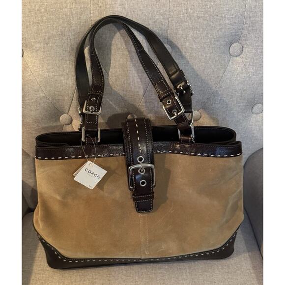 Coach Handbags - Vintage Coach Hamptons Satchel Tan Suede And Brown Leather NWT
